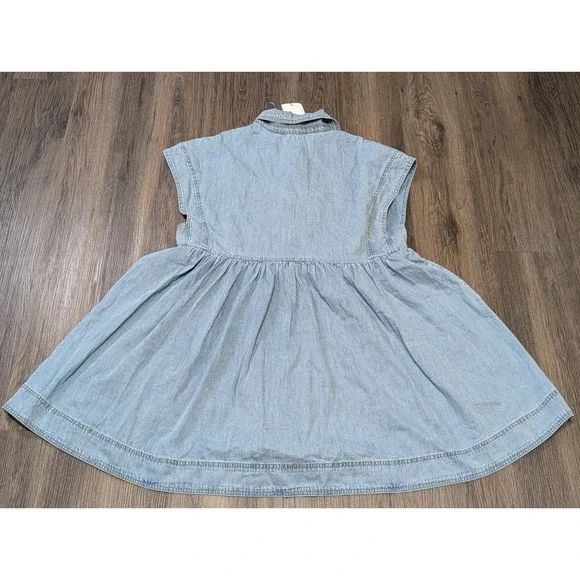 Mable Denim Dress Babydoll Mini Shirt Collar‎ Sleeveless Light Wash L - Picture 2 of 5